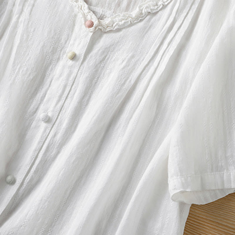 Koszula damska z krótkim rękawem i plisowanym marszczeniem w kształcie Buddha Stones - image 17