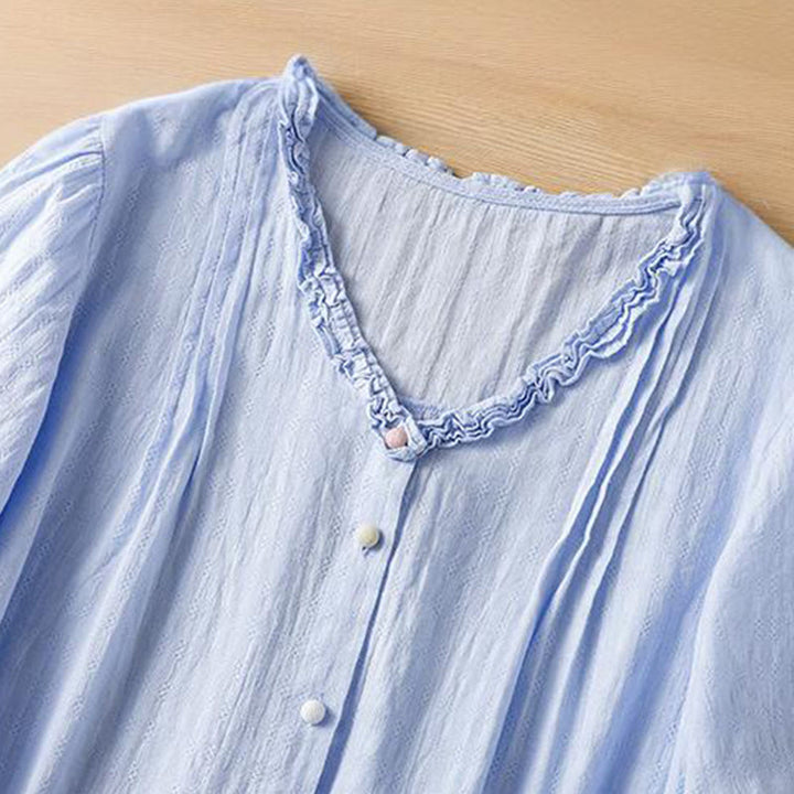 Koszula damska z krótkim rękawem i plisowanym marszczeniem w kształcie Buddha Stones - image 7