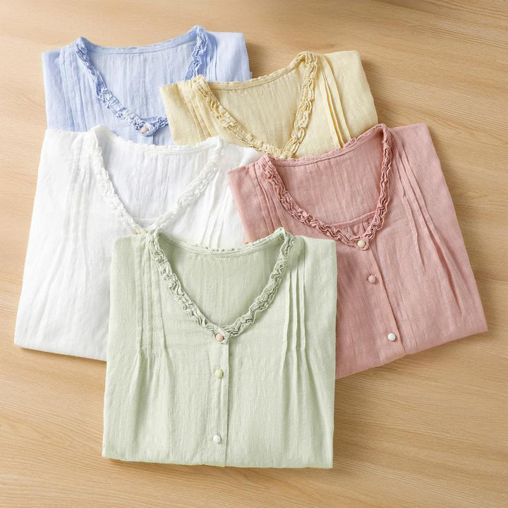 Koszula damska z krótkim rękawem i plisowanym marszczeniem w kształcie Buddha Stones - image 25