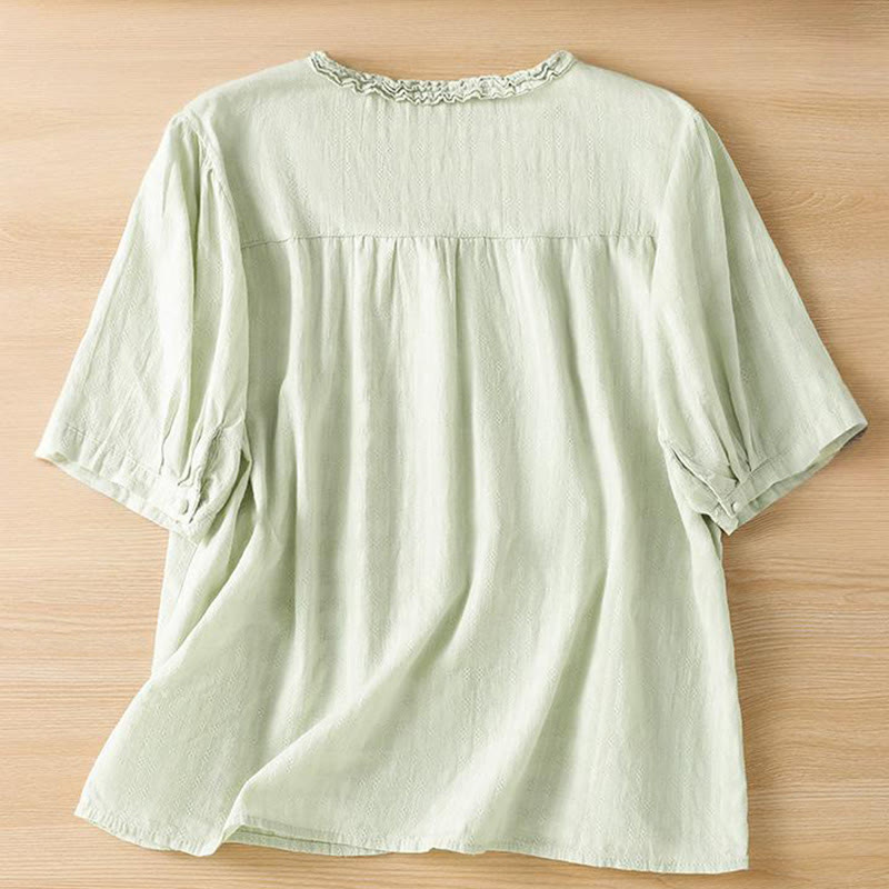 Koszula damska z krótkim rękawem i plisowanym marszczeniem w kształcie Buddha Stones - image 2