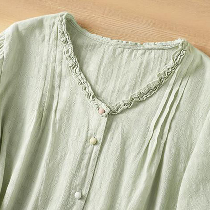 Koszula damska z krótkim rękawem i plisowanym marszczeniem w kształcie Buddha Stones - image 3