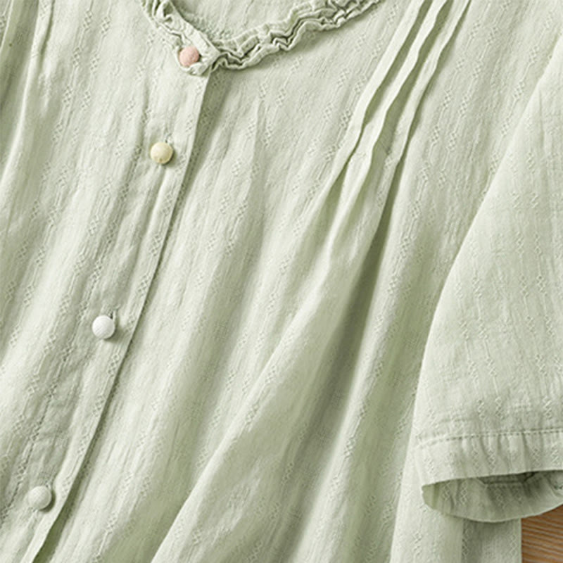 Koszula damska z krótkim rękawem i plisowanym marszczeniem w kształcie Buddha Stones - image 4