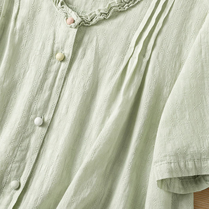 Koszula damska z krótkim rękawem i plisowanym marszczeniem w kształcie Buddha Stones - image 4