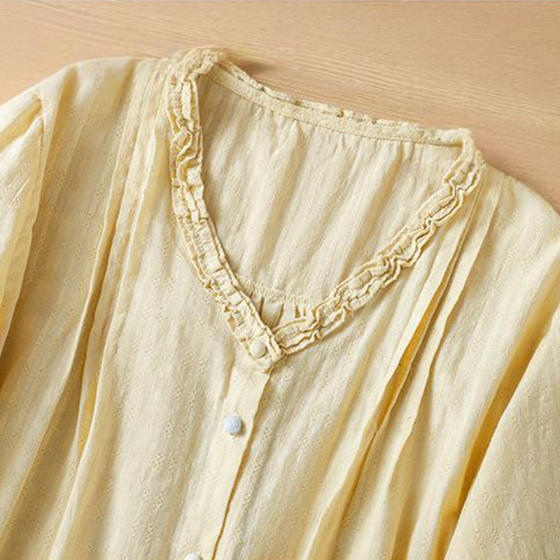 Koszula damska z krótkim rękawem i plisowanym marszczeniem w kształcie Buddha Stones - image 11