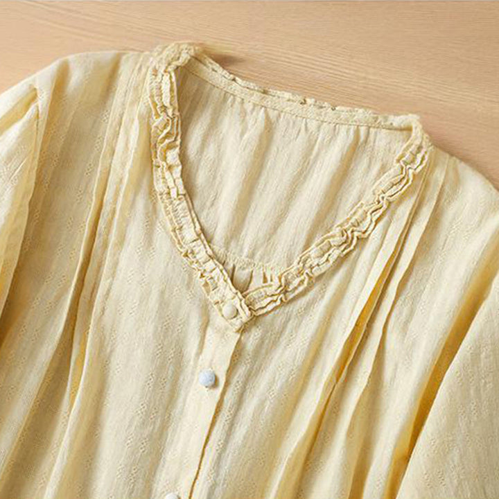 Koszula damska z krótkim rękawem i plisowanym marszczeniem w kształcie Buddha Stones - image 11