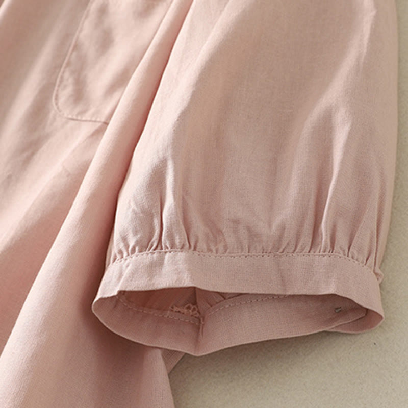 Koszula damska z bawełny i lnu z nadrukiem "Buddha Stones Daily Printing" z motywem lilii i bufiastymi rękawami - image 8