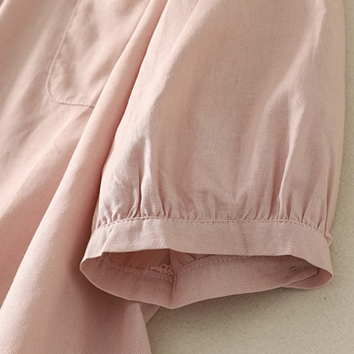 Koszula damska z bawełny i lnu z nadrukiem "Buddha Stones Daily Printing" z motywem lilii i bufiastymi rękawami - image 8