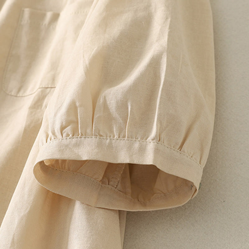 Koszula damska z bawełny i lnu z nadrukiem "Buddha Stones Daily Printing" z motywem lilii i bufiastymi rękawami - image 15