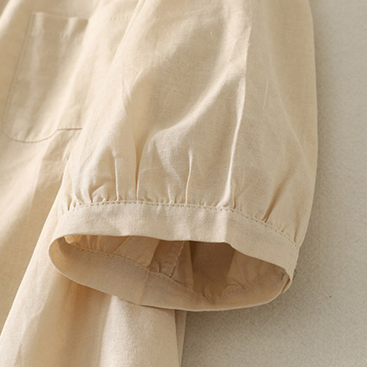 Koszula damska z bawełny i lnu z nadrukiem "Buddha Stones Daily Printing" z motywem lilii i bufiastymi rękawami - image 15