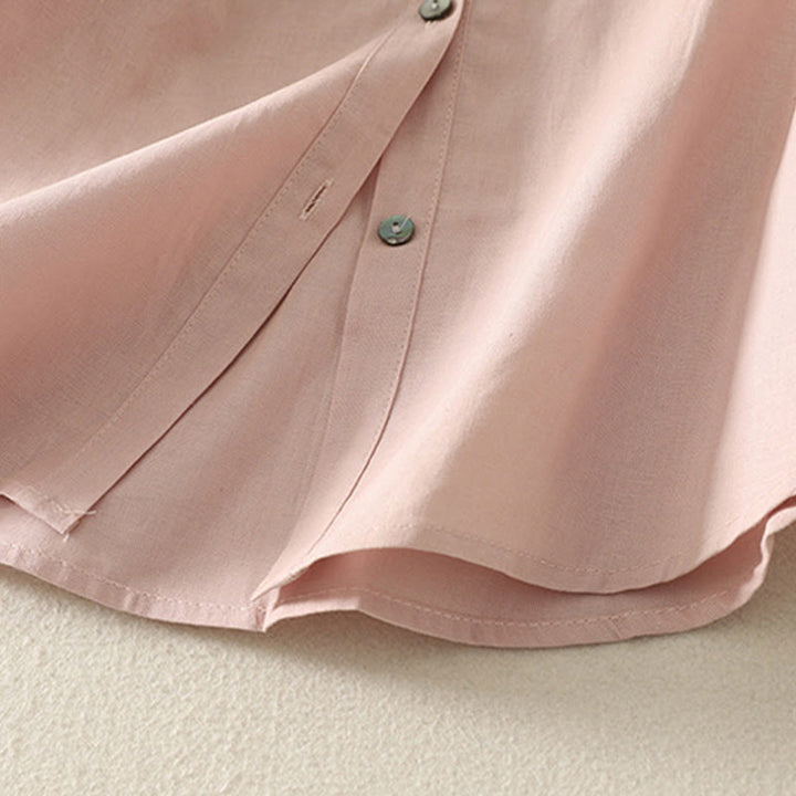 Koszula damska z bawełny i lnu z nadrukiem "Buddha Stones Daily Printing" z motywem lilii i bufiastymi rękawami - image 10