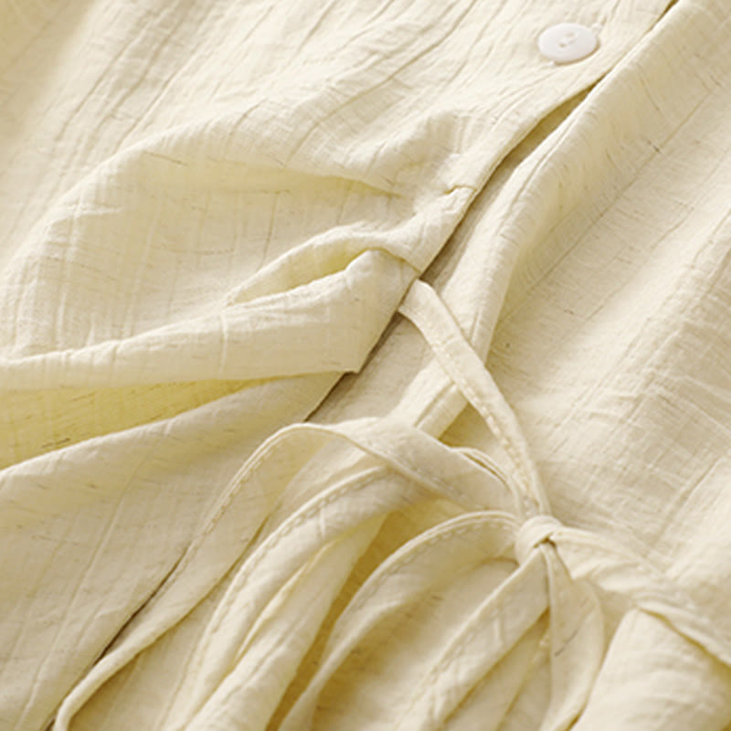 Koszula damska z krótkim rękawem z bufiastymi, bawełnianymi rękawami i asymetrycznym sznurowaniem w kolorze Buddha Stones - image 12