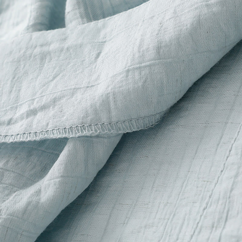 Koszula damska z krótkim rękawem z bufiastymi, bawełnianymi rękawami i asymetrycznym sznurowaniem w kolorze Buddha Stones - image 5