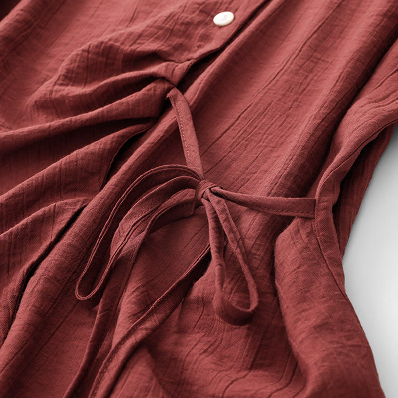 Koszula damska z krótkim rękawem z bufiastymi, bawełnianymi rękawami i asymetrycznym sznurowaniem w kolorze Buddha Stones - image 21