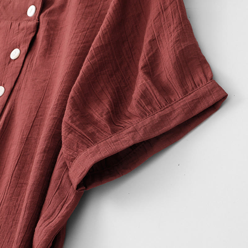 Koszula damska z krótkim rękawem z bufiastymi, bawełnianymi rękawami i asymetrycznym sznurowaniem w kolorze Buddha Stones - image 22