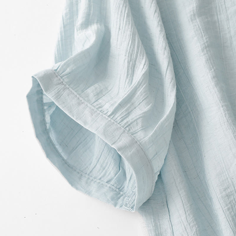 Koszula damska z krótkim rękawem z bufiastymi, bawełnianymi rękawami i asymetrycznym sznurowaniem w kolorze Buddha Stones - image 6