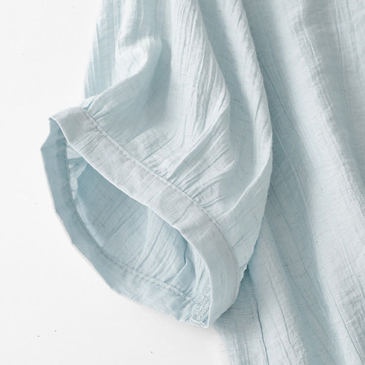 Koszula damska z krótkim rękawem z bufiastymi, bawełnianymi rękawami i asymetrycznym sznurowaniem w kolorze Buddha Stones - image 6