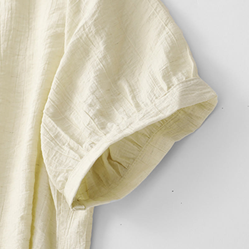 Koszula damska z krótkim rękawem z bufiastymi, bawełnianymi rękawami i asymetrycznym sznurowaniem w kolorze Buddha Stones - image 15