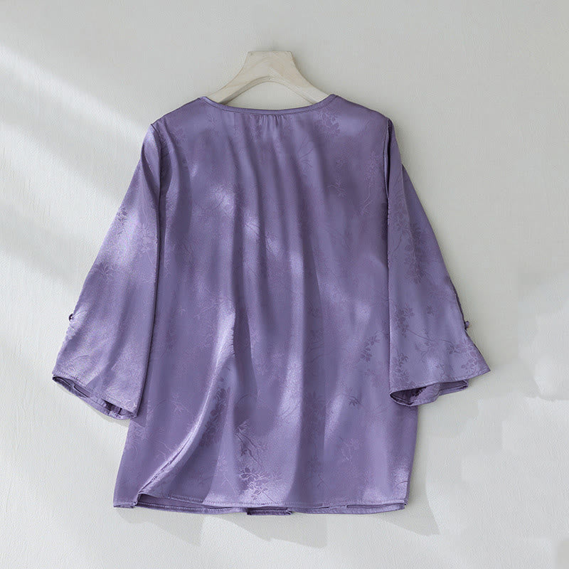 Koszula damska z żakardowym wzorem kwiatowym „Buddha Stones” na lato, z rękawem trzy czwarte - image 2