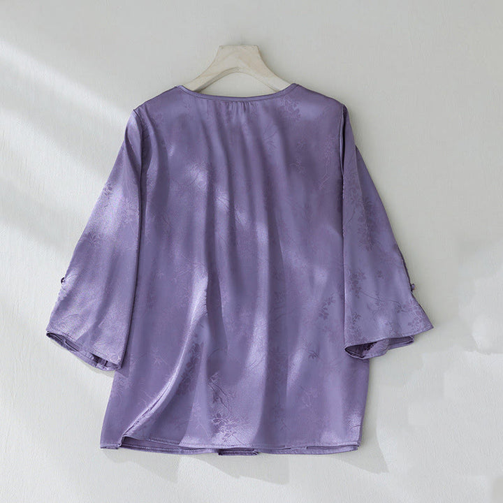 Koszula damska z żakardowym wzorem kwiatowym „Buddha Stones” na lato, z rękawem trzy czwarte - image 2