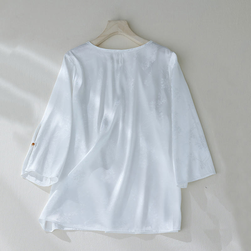 Koszula damska z żakardowym wzorem kwiatowym „Buddha Stones” na lato, z rękawem trzy czwarte - image 10