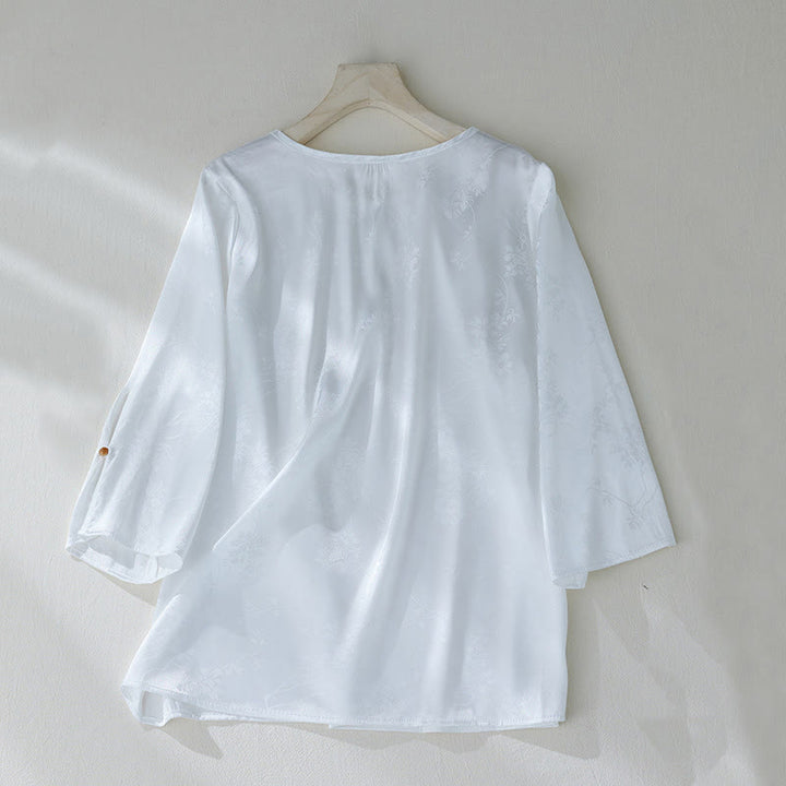 Koszula damska z żakardowym wzorem kwiatowym „Buddha Stones” na lato, z rękawem trzy czwarte - image 10