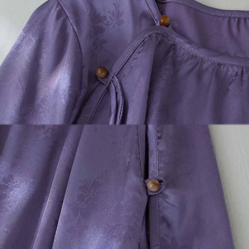 Koszula damska z żakardowym wzorem kwiatowym „Buddha Stones” na lato, z rękawem trzy czwarte - image 8