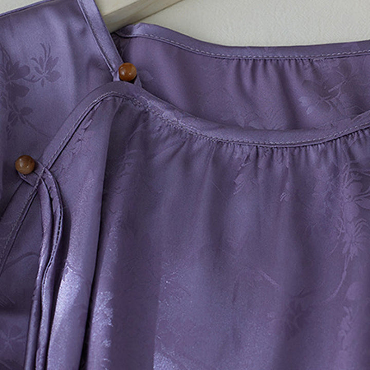 Koszula damska z żakardowym wzorem kwiatowym „Buddha Stones” na lato, z rękawem trzy czwarte - image 3