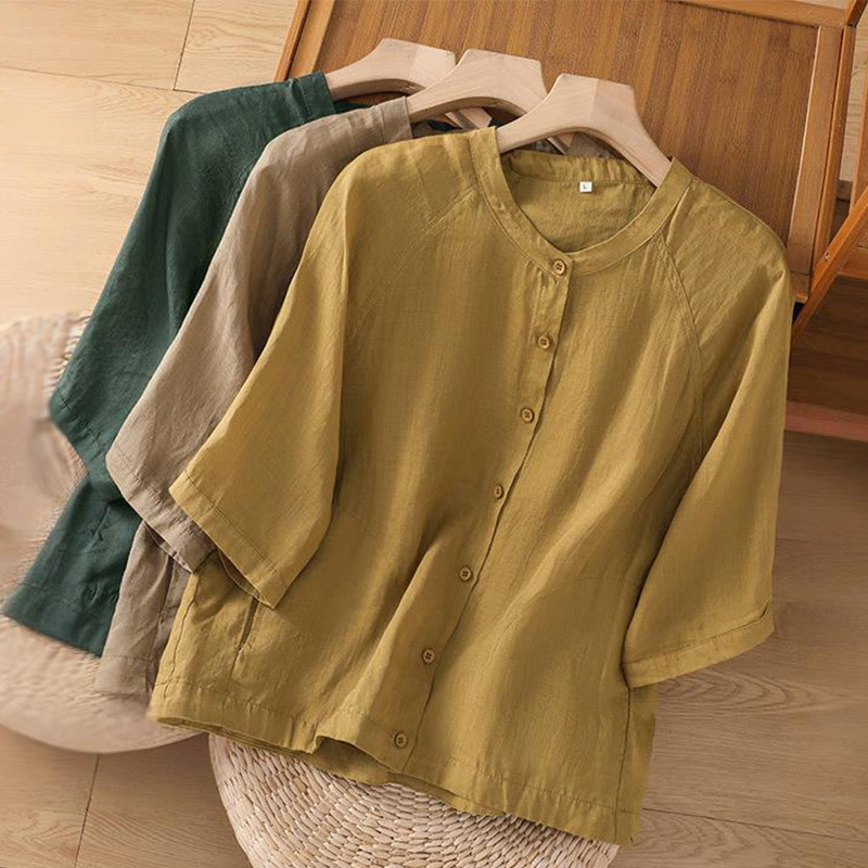 Koszula damska z bawełny i lnu z kieszeniami i rękawami trzy czwarte "Buddha Stones Daily" - image 28