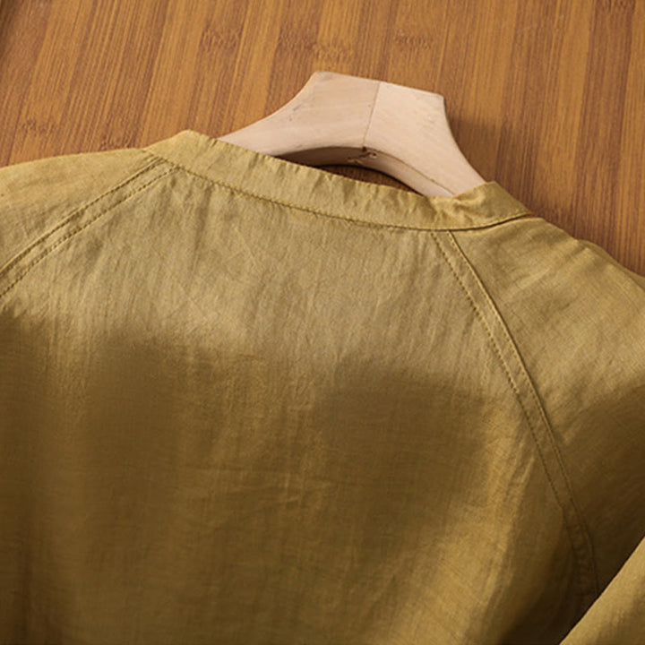 Koszula damska z bawełny i lnu z kieszeniami i rękawami trzy czwarte "Buddha Stones Daily" - image 14