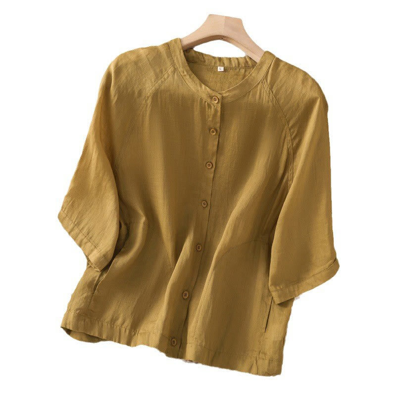 Koszula damska z bawełny i lnu z kieszeniami i rękawami trzy czwarte "Buddha Stones Daily" - image 19