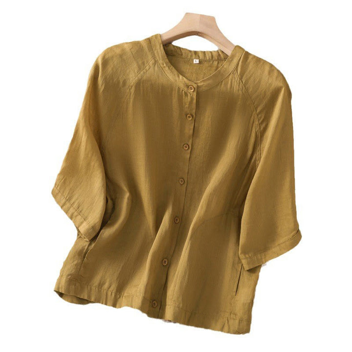 Koszula damska z bawełny i lnu z kieszeniami i rękawami trzy czwarte "Buddha Stones Daily" - image 19