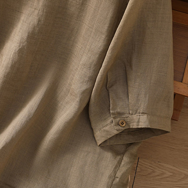 Koszula damska z bawełny i lnu z kieszeniami i rękawami trzy czwarte "Buddha Stones Daily" - image 6