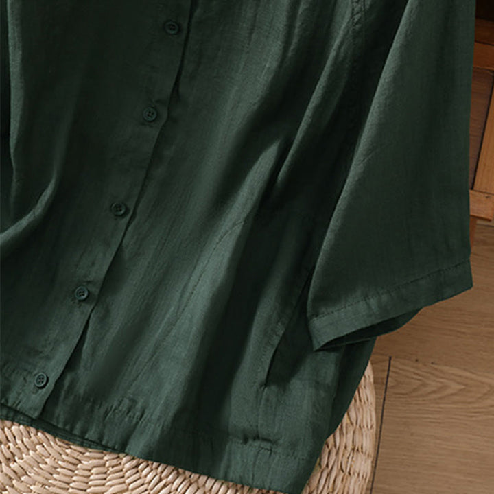 Koszula damska z bawełny i lnu z kieszeniami i rękawami trzy czwarte "Buddha Stones Daily" - image 25