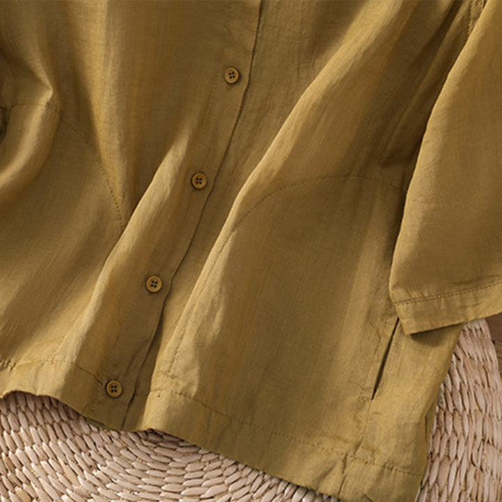 Koszula damska z bawełny i lnu z kieszeniami i rękawami trzy czwarte "Buddha Stones Daily" - image 18