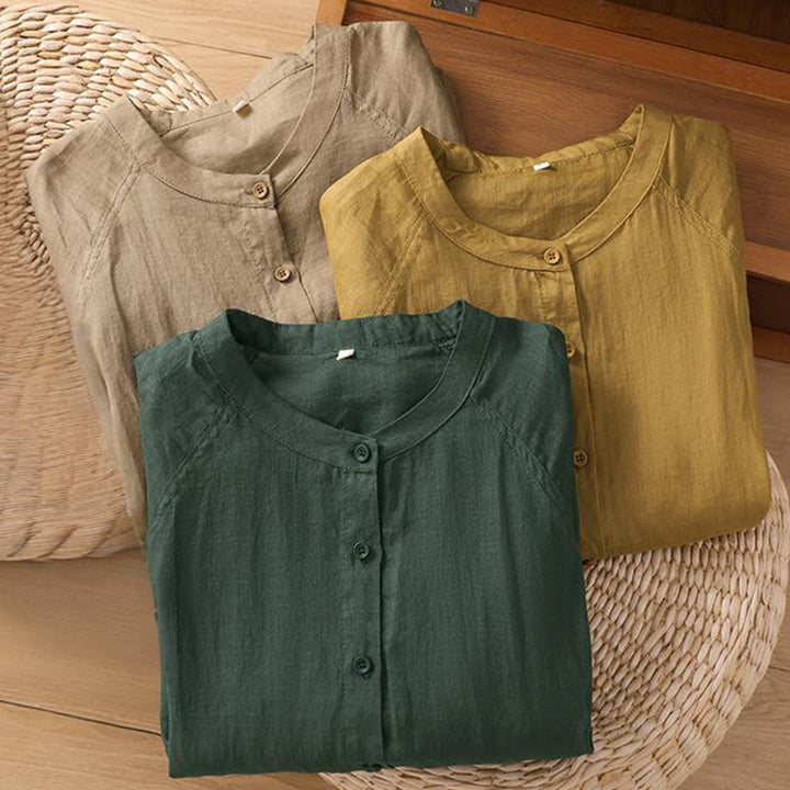 Koszula damska z bawełny i lnu z kieszeniami i rękawami trzy czwarte "Buddha Stones Daily" - image 29