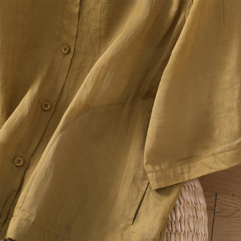 Koszula damska z bawełny i lnu z kieszeniami i rękawami trzy czwarte "Buddha Stones Daily" - image 16