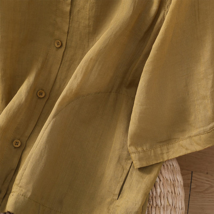 Koszula damska z bawełny i lnu z kieszeniami i rękawami trzy czwarte "Buddha Stones Daily" - image 16