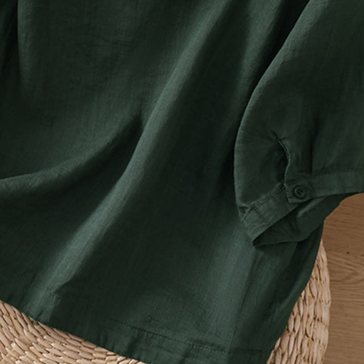 Koszula damska z bawełny i lnu z kieszeniami i rękawami trzy czwarte "Buddha Stones Daily" - image 26