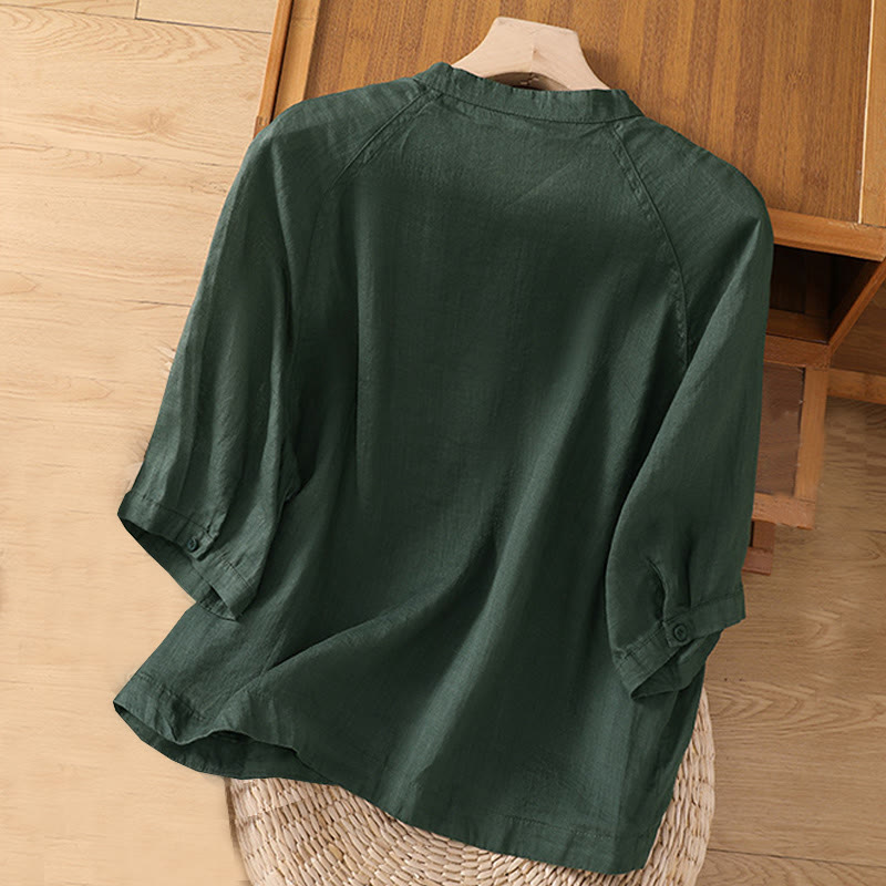 Koszula damska z bawełny i lnu z kieszeniami i rękawami trzy czwarte "Buddha Stones Daily" - image 21