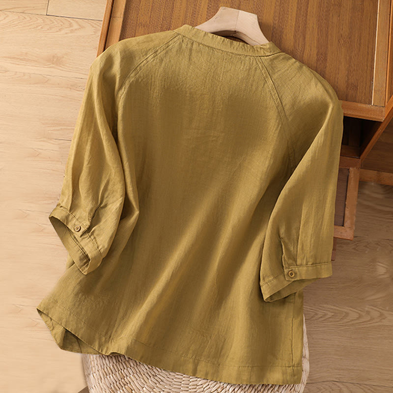 Koszula damska z bawełny i lnu z kieszeniami i rękawami trzy czwarte "Buddha Stones Daily" - image 11