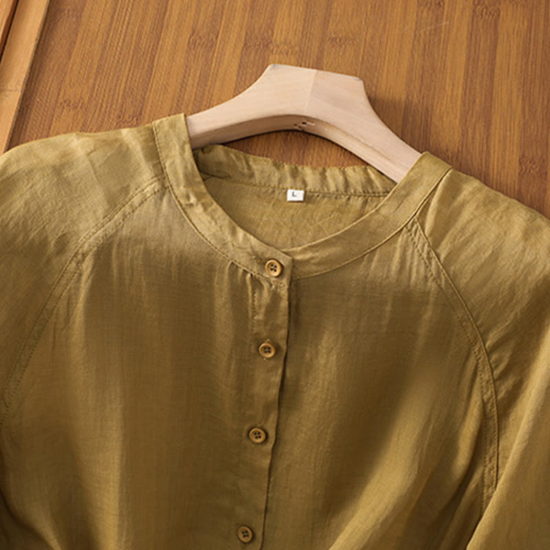 Koszula damska z bawełny i lnu z kieszeniami i rękawami trzy czwarte "Buddha Stones Daily" - image 12