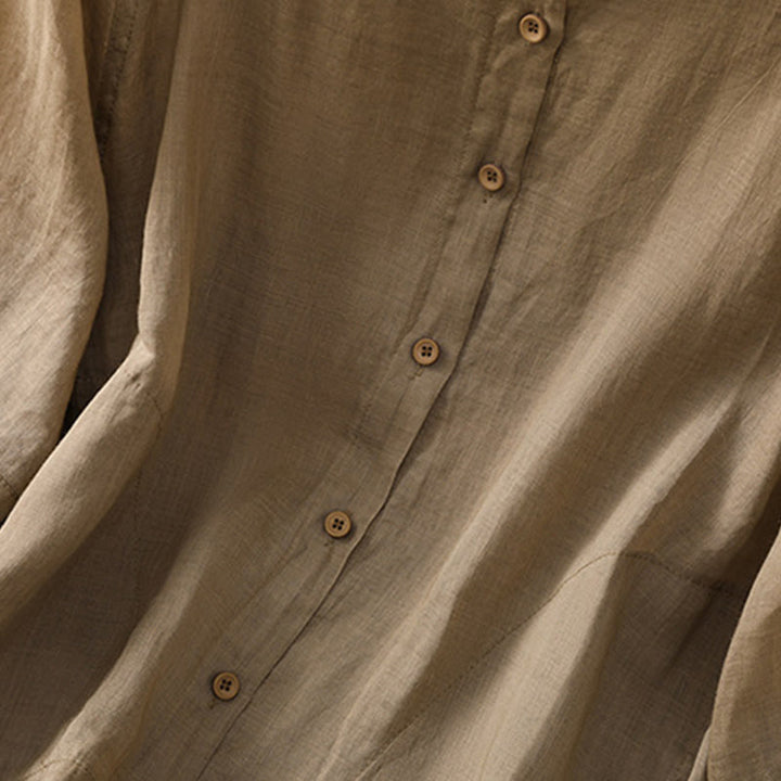 Koszula damska z bawełny i lnu z kieszeniami i rękawami trzy czwarte "Buddha Stones Daily" - image 5