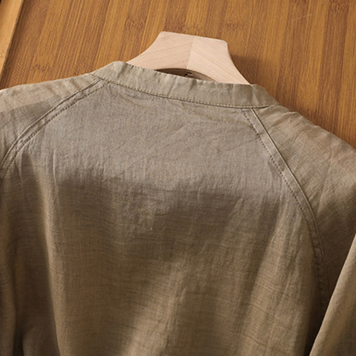 Koszula damska z bawełny i lnu z kieszeniami i rękawami trzy czwarte "Buddha Stones Daily" - image 4