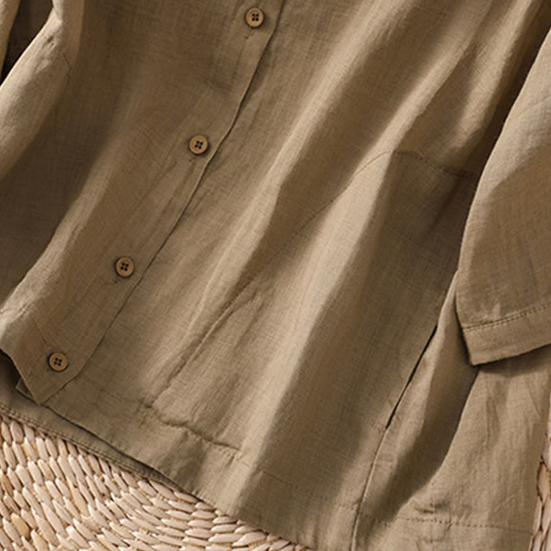 Koszula damska z bawełny i lnu z kieszeniami i rękawami trzy czwarte "Buddha Stones Daily" - image 7