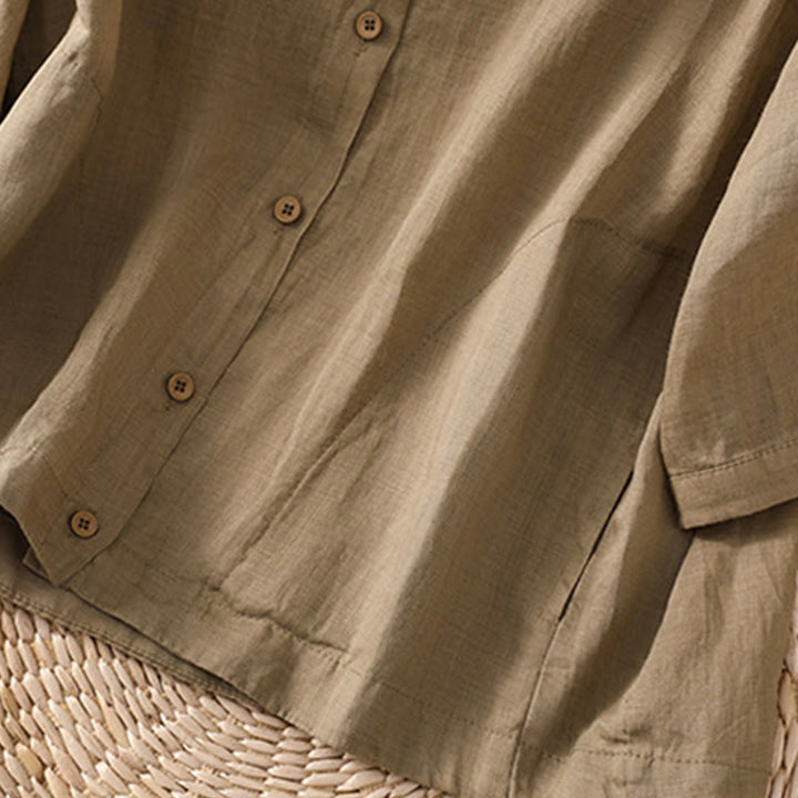 Koszula damska z bawełny i lnu z kieszeniami i rękawami trzy czwarte "Buddha Stones Daily" - image 7