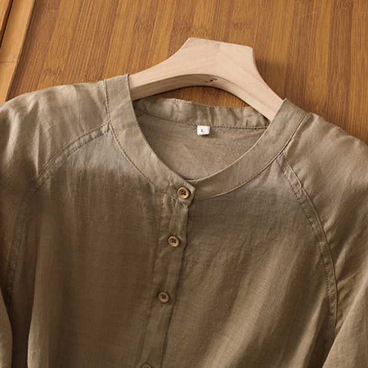 Koszula damska z bawełny i lnu z kieszeniami i rękawami trzy czwarte "Buddha Stones Daily" - image 3