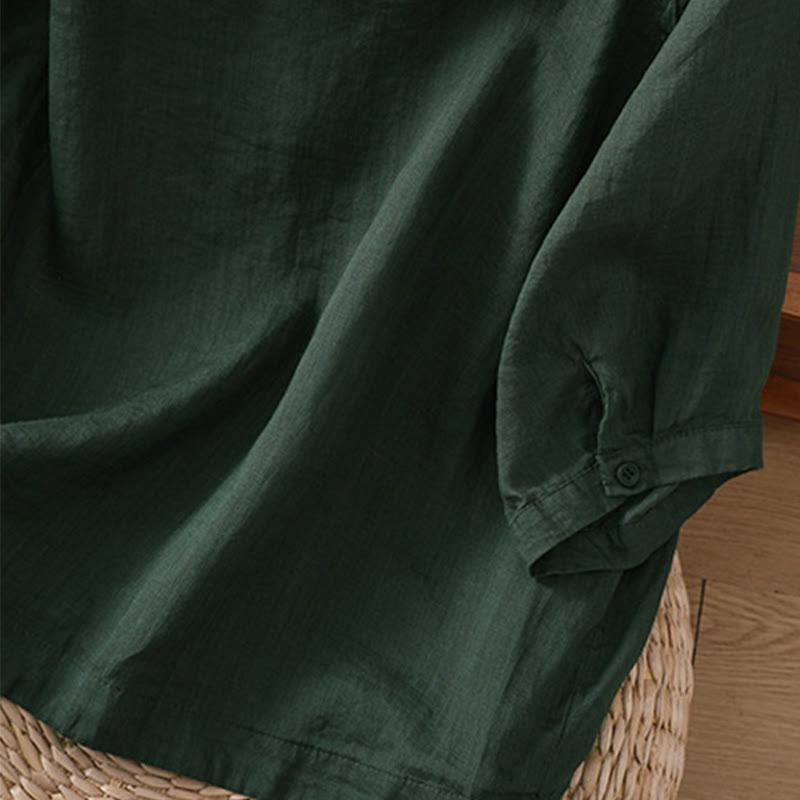 Koszula damska z bawełny i lnu z kieszeniami i rękawami trzy czwarte "Buddha Stones Daily" - image 27