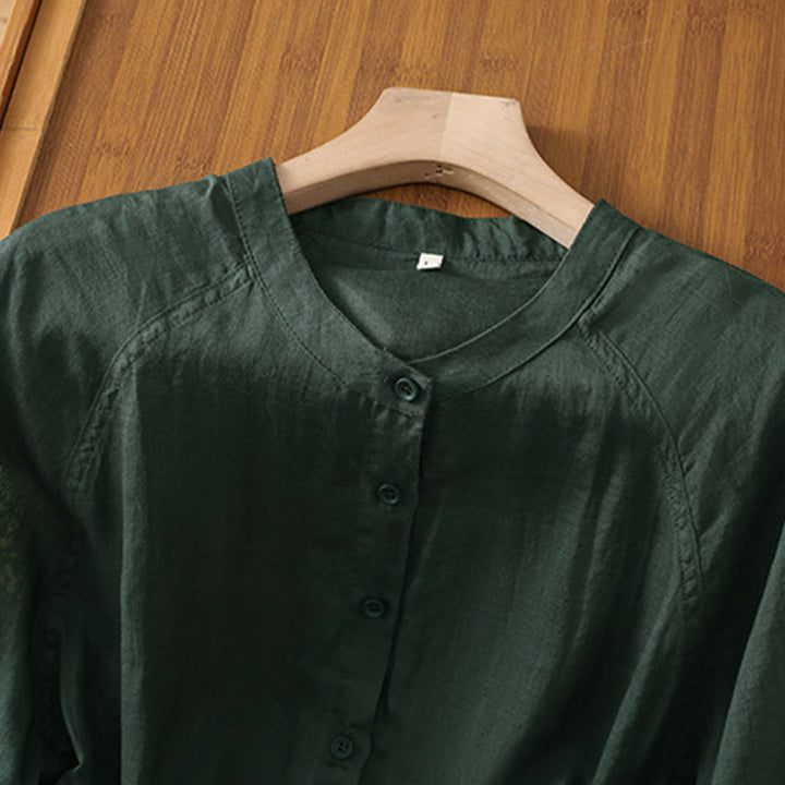 Koszula damska z bawełny i lnu z kieszeniami i rękawami trzy czwarte "Buddha Stones Daily" - image 22