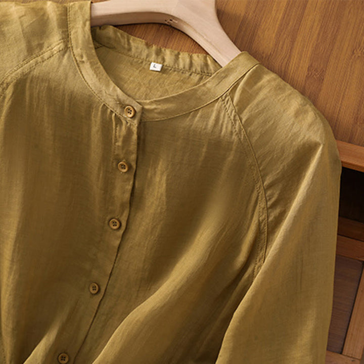 Koszula damska z bawełny i lnu z kieszeniami i rękawami trzy czwarte "Buddha Stones Daily" - image 13