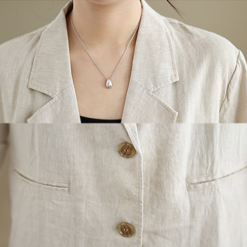 Kurtka damska z długim rękawem z bawełny i lnu Buddha Stones w jednolitym kolorze, z kieszeniami - image 5